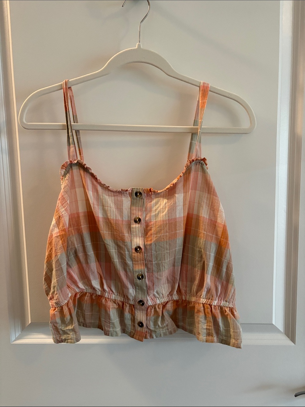 Lucky Brand Plaid Button Up Cropped Tank